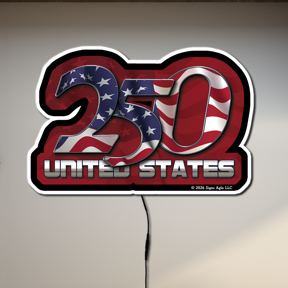 Custom Designed US 250th Anniversary Acrylic Sign - Lighted LED & Non-Lighted Wall Decor (11", 22", 33")