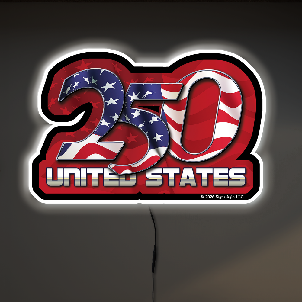 Custom Designed US 250th Anniversary Acrylic Sign - Lighted LED & Non-Lighted Wall Decor (11", 22", 33")