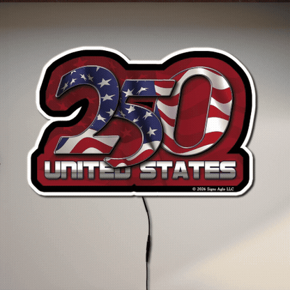 Custom Designed US 250th Anniversary Acrylic Sign - Lighted LED & Non-Lighted Wall Decor (11", 22", 33")