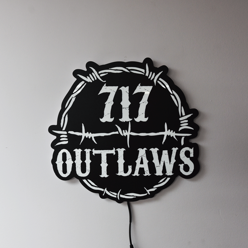 717 Outlaws Sign | LED Lit & Non-Lit | Handmade in USA | 13", 18" & 23" | Yellow, Red, Purple, Black & White