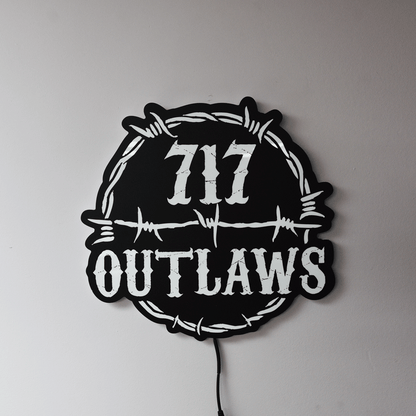 717 Outlaws Sign | LED Lit & Non-Lit | Handmade in USA | 13", 18" & 23" | Yellow, Red, Purple, Black & White
