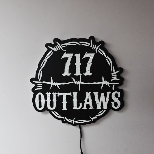 717 Outlaws Sign | LED Lit & Non-Lit | Handmade in USA | 13", 18" & 23" | Yellow, Red, Purple, Black & White
