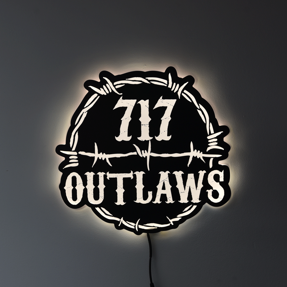 717 Outlaws Sign | LED Lit & Non-Lit | Handmade in USA | 13", 18" & 23" | Yellow, Red, Purple, Black & White