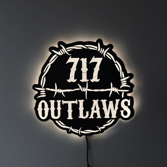 717 Outlaws Sign | LED Lit & Non-Lit | Handmade in USA | 13", 18" & 23" | Yellow, Red, Purple, Black & White