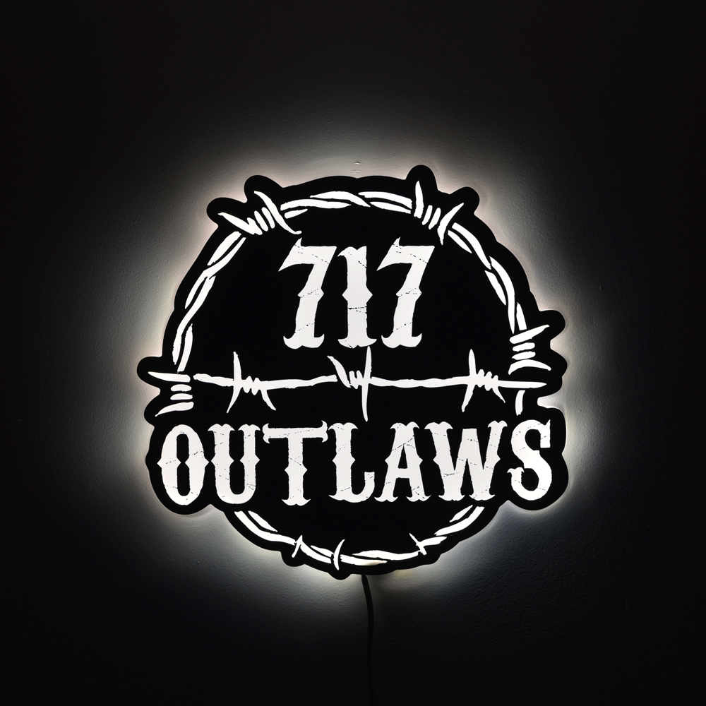 717 Outlaws Sign | LED Lit & Non-Lit | Handmade in USA | 13", 18" & 23" | Yellow, Red, Purple, Black & White