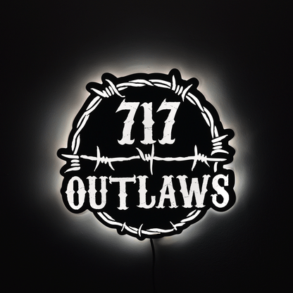 717 Outlaws Sign | LED Lit & Non-Lit | Handmade in USA | 13", 18" & 23" | Yellow, Red, Purple, Black & White