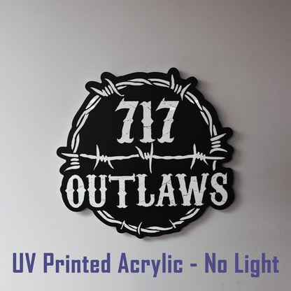 717 Outlaws Sign | LED Lit & Non-Lit | Handmade in USA | 13", 18" & 23" | Yellow, Red, Purple, Black & White