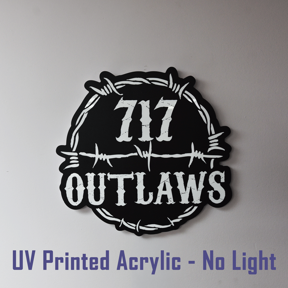 717 Outlaws Sign | LED Lit & Non-Lit | Handmade in USA | 13", 18" & 23" | Yellow, Red, Purple, Black & White