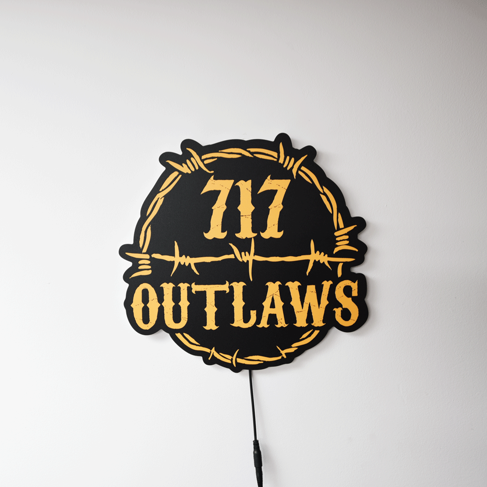 717 Outlaws Sign | LED Lit & Non-Lit | Handmade in USA | 13", 18" & 23" | Yellow, Red, Purple, Black & White