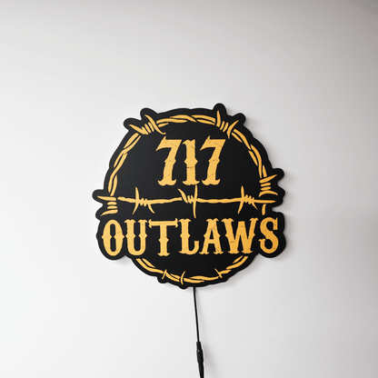 717 Outlaws Sign | LED Lit & Non-Lit | Handmade in USA | 13", 18" & 23" | Yellow, Red, Purple, Black & White