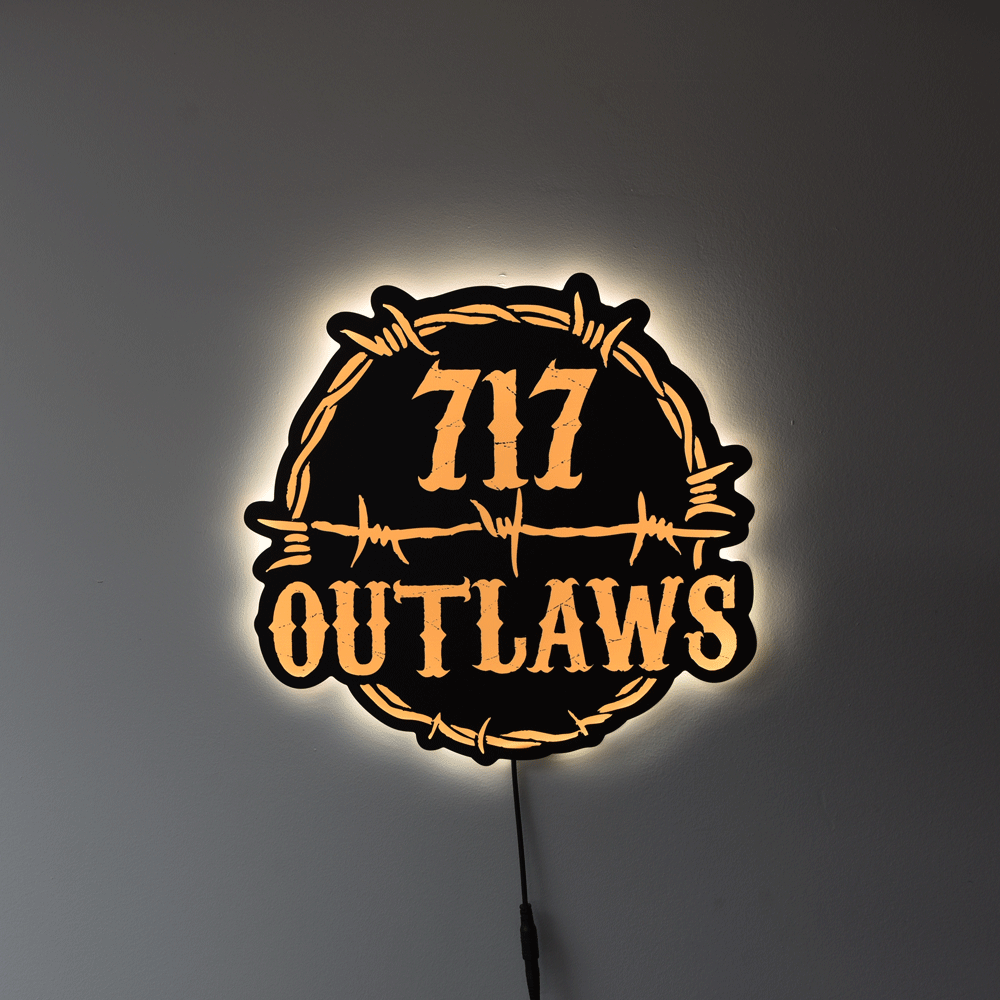 717 Outlaws Sign | LED Lit & Non-Lit | Handmade in USA | 13", 18" & 23" | Yellow, Red, Purple, Black & White
