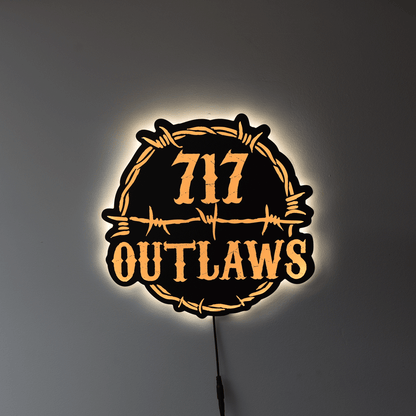 717 Outlaws Sign | LED Lit & Non-Lit | Handmade in USA | 13", 18" & 23" | Yellow, Red, Purple, Black & White