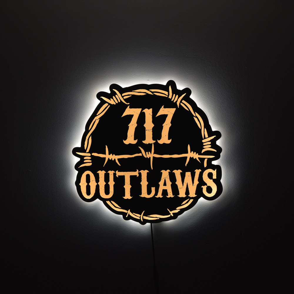 717 Outlaws Sign | LED Lit & Non-Lit | Handmade in USA | 13", 18" & 23" | Yellow, Red, Purple, Black & White