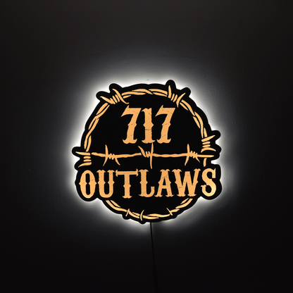 717 Outlaws Sign | LED Lit & Non-Lit | Handmade in USA | 13", 18" & 23" | Yellow, Red, Purple, Black & White