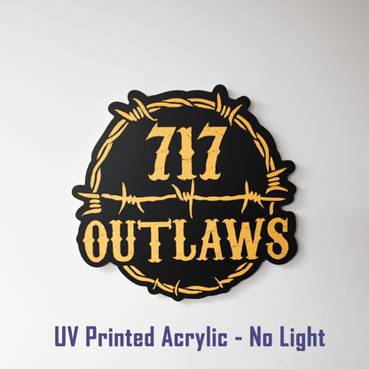 717 Outlaws Sign | LED Lit & Non-Lit | Handmade in USA | 13", 18" & 23" | Yellow, Red, Purple, Black & White