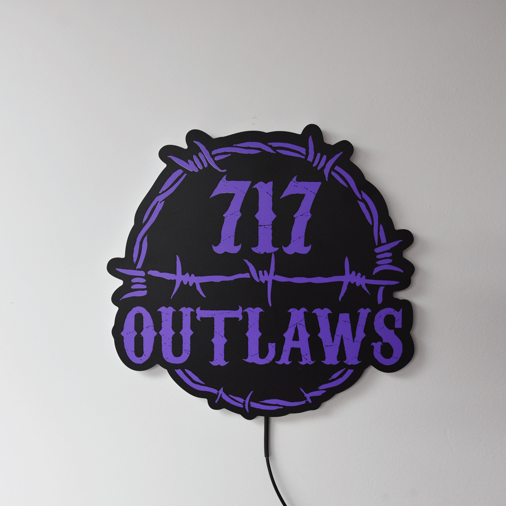 717 Outlaws Sign | LED Lit & Non-Lit | Handmade in USA | 13", 18" & 23" | Yellow, Red, Purple, Black & White
