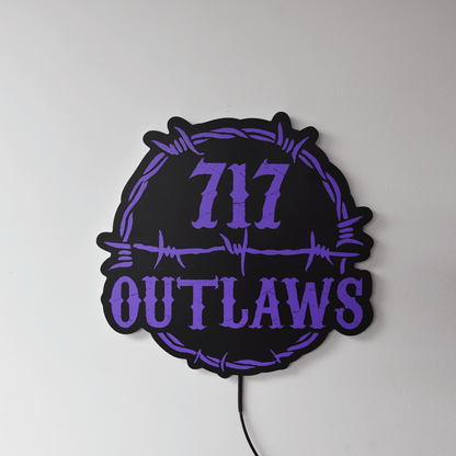 717 Outlaws Sign | LED Lit & Non-Lit | Handmade in USA | 13", 18" & 23" | Yellow, Red, Purple, Black & White