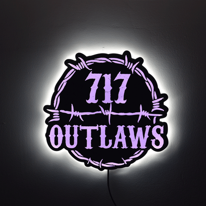 717 Outlaws Sign | LED Lit & Non-Lit | Handmade in USA | 13", 18" & 23" | Yellow, Red, Purple, Black & White