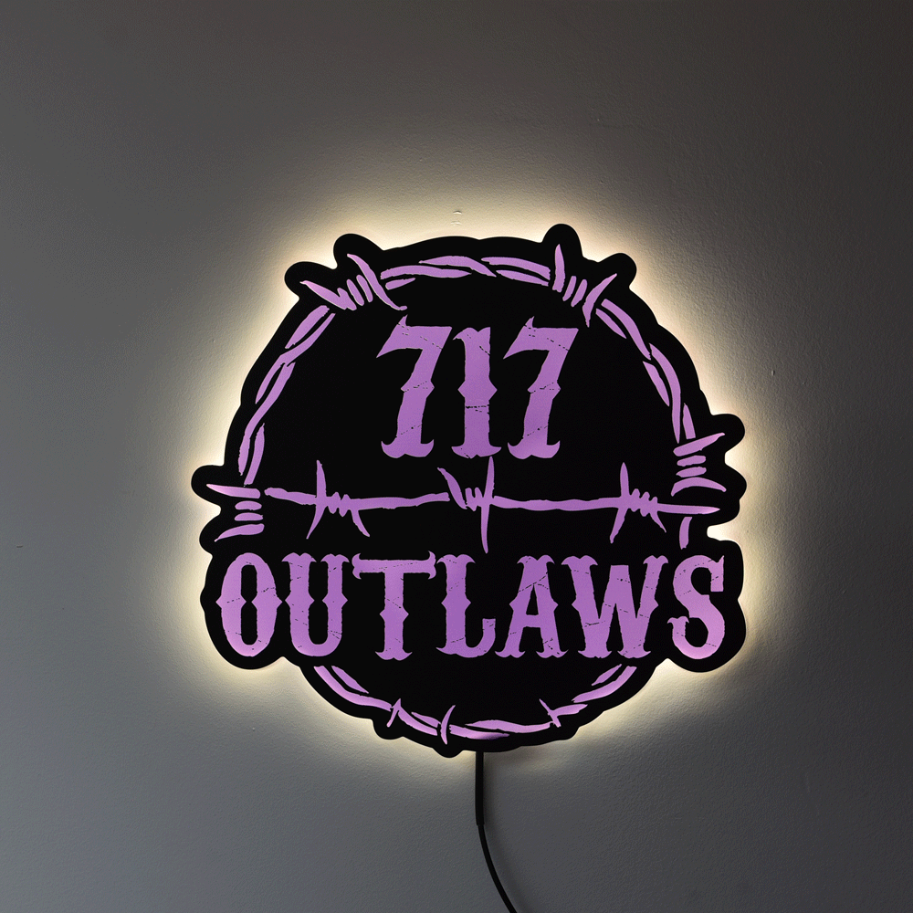 717 Outlaws Sign | LED Lit & Non-Lit | Handmade in USA | 13", 18" & 23" | Yellow, Red, Purple, Black & White