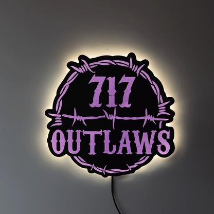 717 Outlaws Sign | LED Lit & Non-Lit | Handmade in USA | 13", 18" & 23" | Yellow, Red, Purple, Black & White