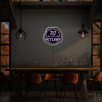 717 Outlaws Sign | LED Lit & Non-Lit | Handmade in USA | 13", 18" & 23" | Yellow, Red, Purple, Black & White