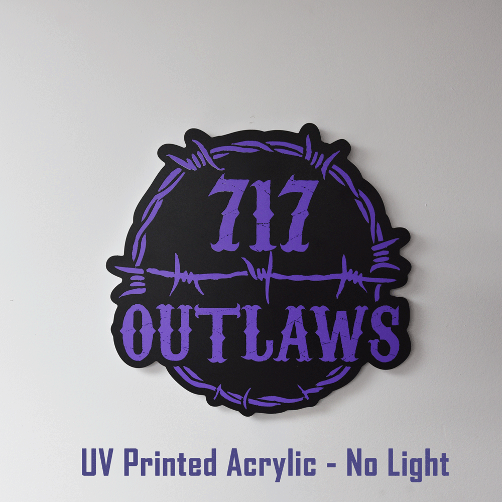 717 Outlaws Sign | LED Lit & Non-Lit | Handmade in USA | 13", 18" & 23" | Yellow, Red, Purple, Black & White