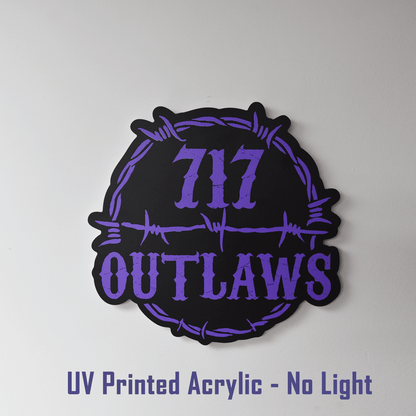 717 Outlaws Sign | LED Lit & Non-Lit | Handmade in USA | 13", 18" & 23" | Yellow, Red, Purple, Black & White