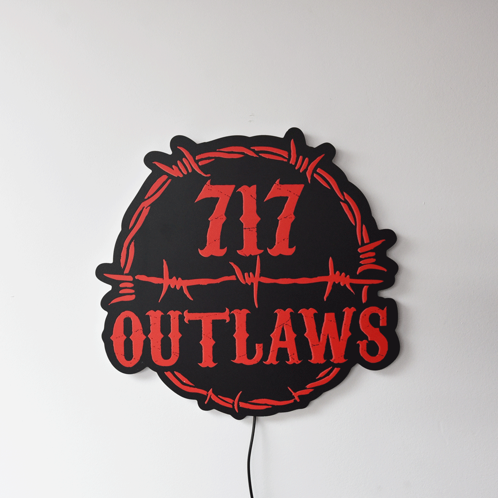 717 Outlaws Sign | LED Lit & Non-Lit | Handmade in USA | 13", 18" & 23" | Yellow, Red, Purple, Black & White