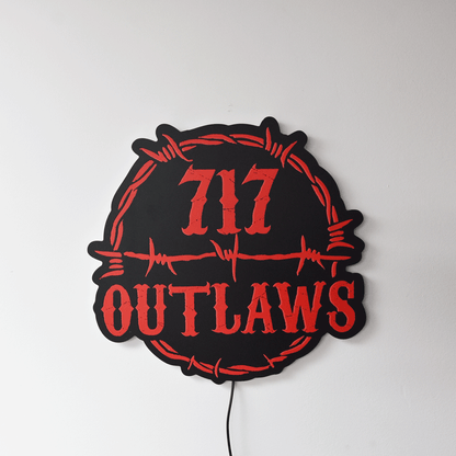 717 Outlaws Sign | LED Lit & Non-Lit | Handmade in USA | 13", 18" & 23" | Yellow, Red, Purple, Black & White