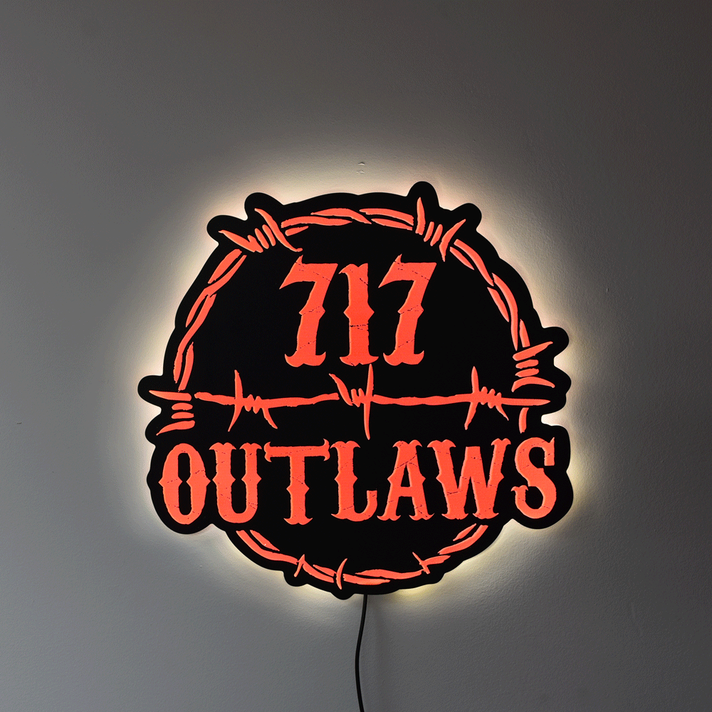 717 Outlaws Sign | LED Lit & Non-Lit | Handmade in USA | 13", 18" & 23" | Yellow, Red, Purple, Black & White