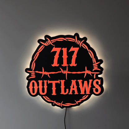 717 Outlaws Sign | LED Lit & Non-Lit | Handmade in USA | 13", 18" & 23" | Yellow, Red, Purple, Black & White