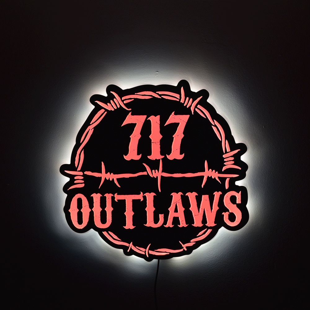 717 Outlaws Sign | LED Lit & Non-Lit | Handmade in USA | 13", 18" & 23" | Yellow, Red, Purple, Black & White