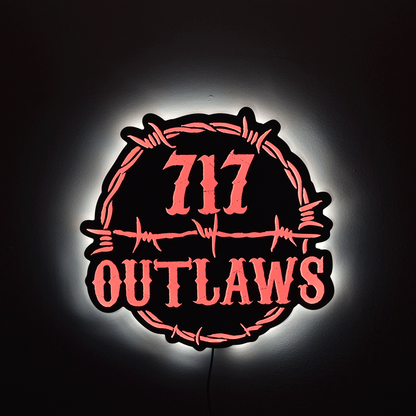 717 Outlaws Sign | LED Lit & Non-Lit | Handmade in USA | 13", 18" & 23" | Yellow, Red, Purple, Black & White