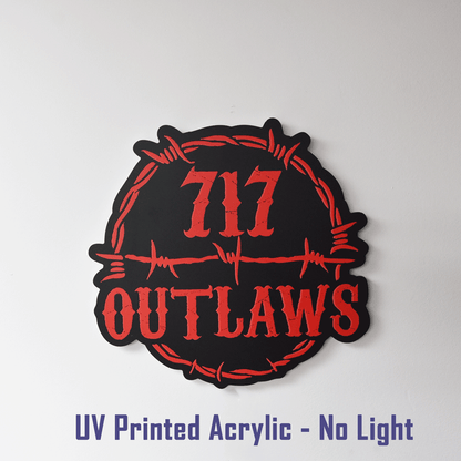 717 Outlaws Sign | LED Lit & Non-Lit | Handmade in USA | 13", 18" & 23" | Yellow, Red, Purple, Black & White