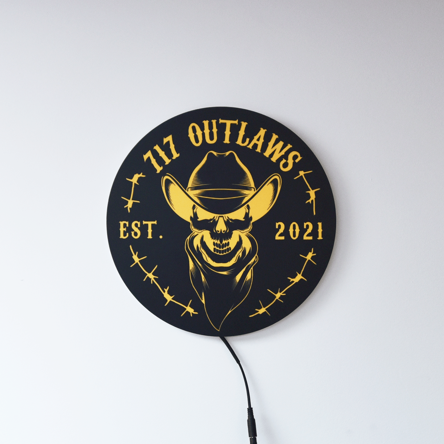 12" Round 717 Outlaws Skull Cowboy Est. 2021 LED Light Up Tacker Sign – Handmade USA
