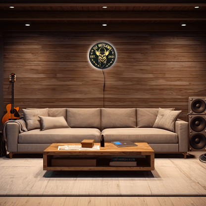 12" Round 717 Outlaws Skull Cowboy Est. 2021 LED Light Up Tacker Sign – Handmade USA