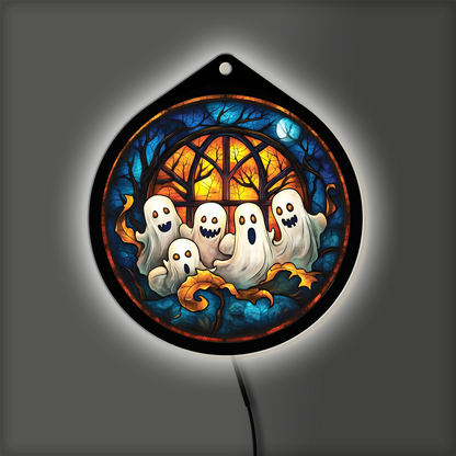 Ghost family LED sign glowing with backlight on
