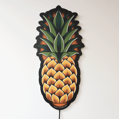 Original Large size Pineapple tattoo design by Bryce Bowerman printed on acrylic with UV printer with added LED light