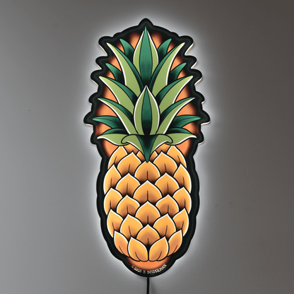 Original large size Pineapple design by Bryce Bowerman printed on acrylic with UV printer with added LED light on in lighted room