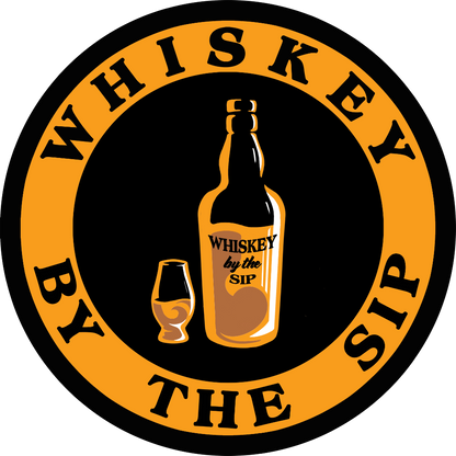 Logo of 'Whiskey by the Sip' with a bottle and glass illustration.