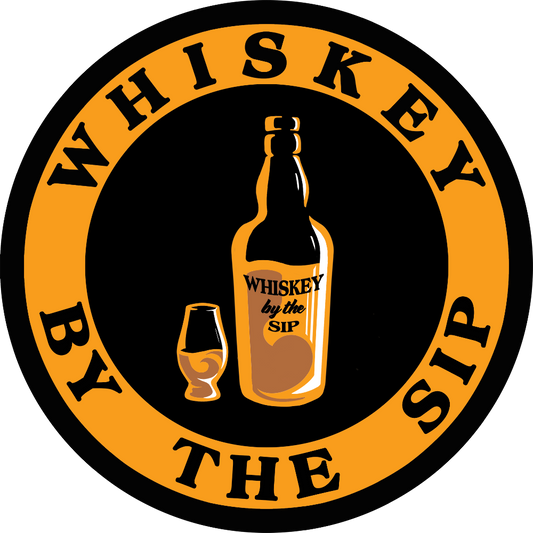Logo of 'Whiskey by the Sip' with a bottle and glass illustration.