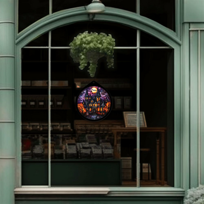Haunted manor UV Printed sign in a shop window display