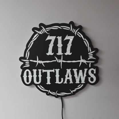 717 Outlaws Sign | LED Lit & Non-Lit | Handmade in USA | 13", 18" & 23" | Yellow, Red, Purple, Black & White