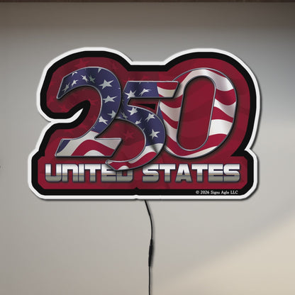 Custom Designed US 250th Anniversary Acrylic Sign - Lighted LED & Non-Lighted Wall Decor (11", 22", 33")